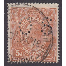 Australian    King George V    5d Chestnut   Single Crown WMK  Single Line Perf  Perf O.S. Plate Variety 1R18